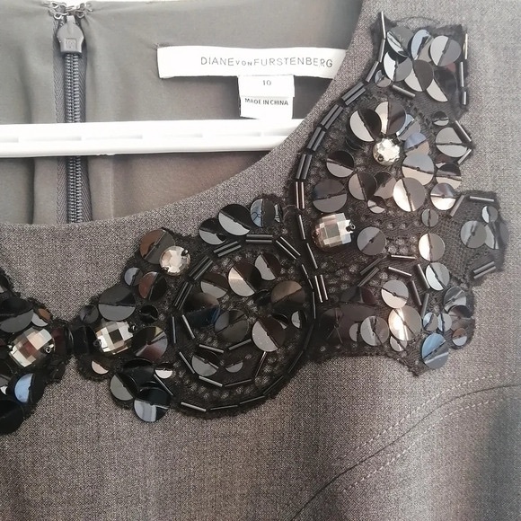 Diane Von Furstenberg Mackenzie Sheath Dress Embellished Jewel Neckline Gray 10 - Picture 8 of 11